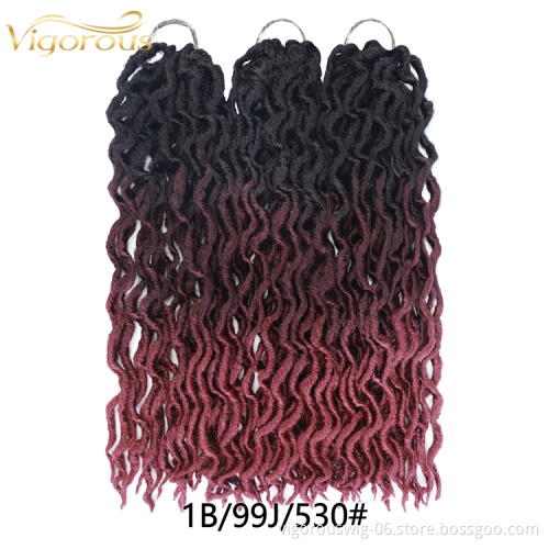 Vigorous custom label wholesale synthetic ombre pre stretched curly hair extensions gypsy faux locs crochet braiding hair